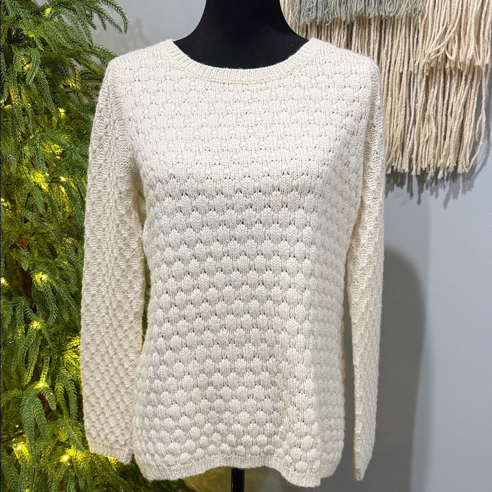 Anthropologie Field Flower Medium Cream Sweater Wool & Mohair Capsule Classic